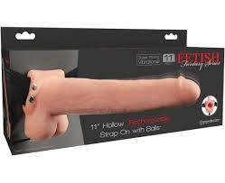 11" Hollow rechargeable strap-on with balls