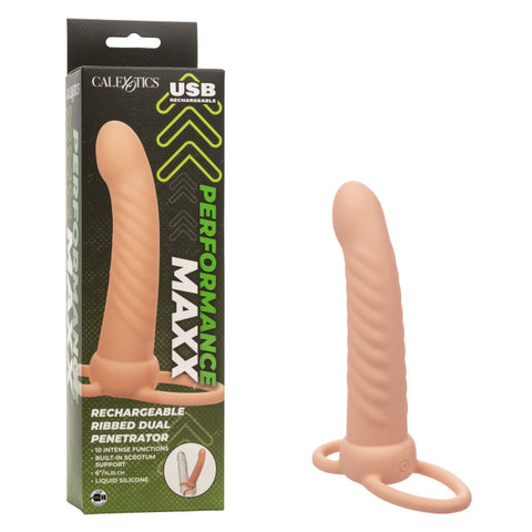 Performance maxx rechargeable ribbed dual penetrator