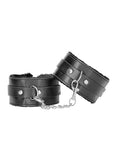 Black and white plush bonded leather ankle cuffs